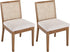 VESCASA Upholstered Dining Chairs with Square Rattan Back, Armless Padded Linen Cushion Dining Chairs with Wood Legs for Dining Room, Kitchen, Set of 2, Natural Frame