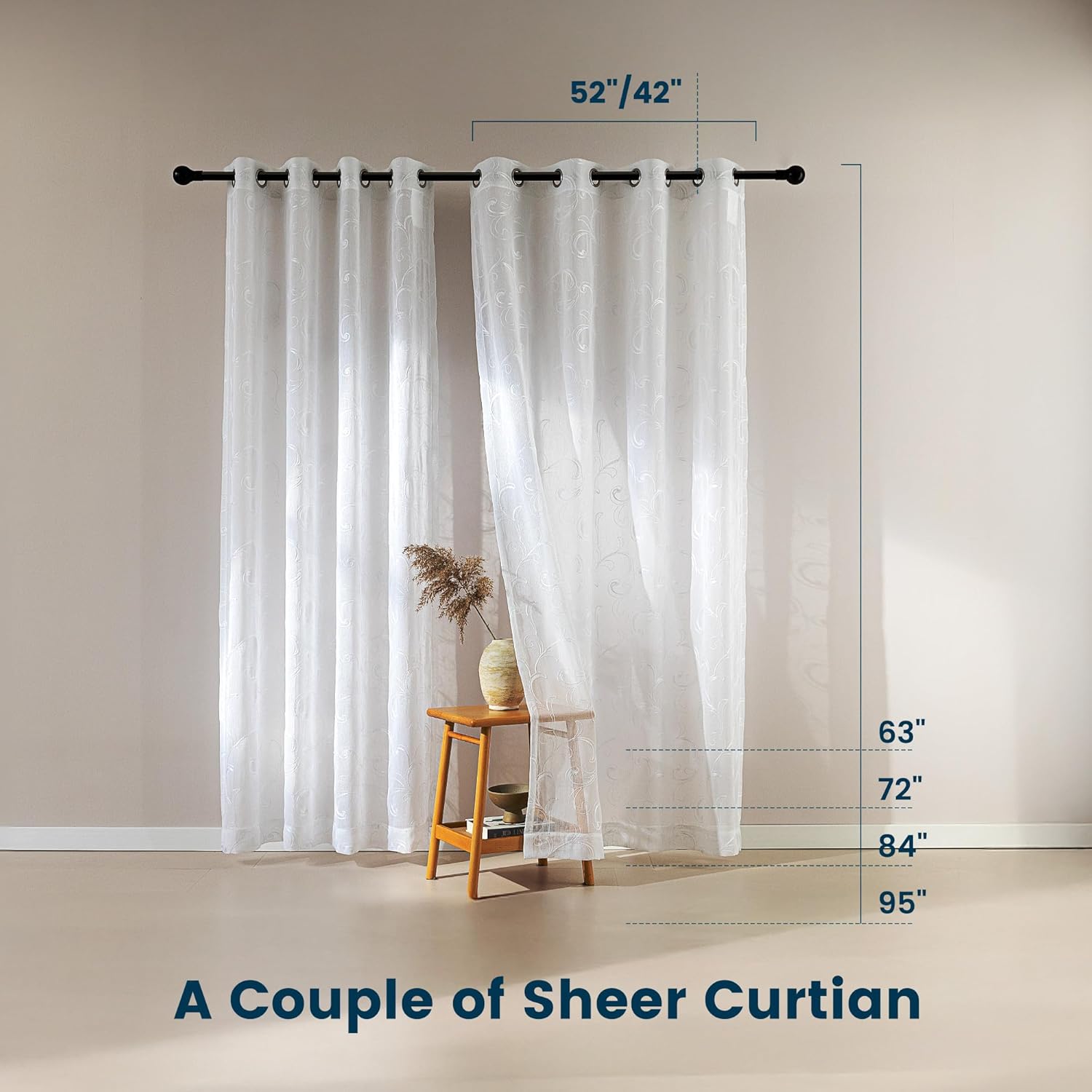 White Leaf Sheer Curtains for Living Room/Bedroom
