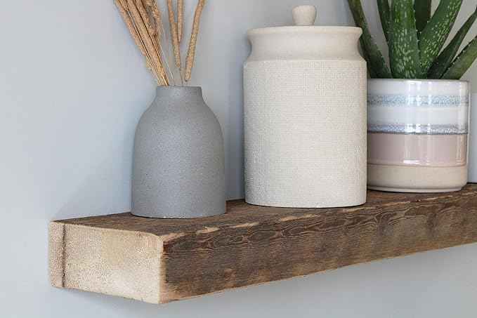 Urban Legacy Reclaimed Barnwood Planks | Floating Shelves for Wall w/Flush Mount Shelf Bracket Set Included | Set of 2 (Natural, 48