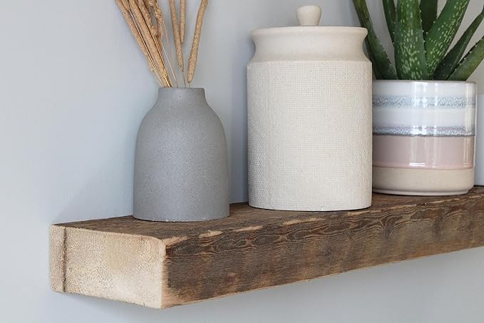 Urban Legacy Reclaimed Barnwood Planks | Floating Shelves for Wall w/Flush Mount Shelf Bracket Set Included | Set of 2 (Natural, 30