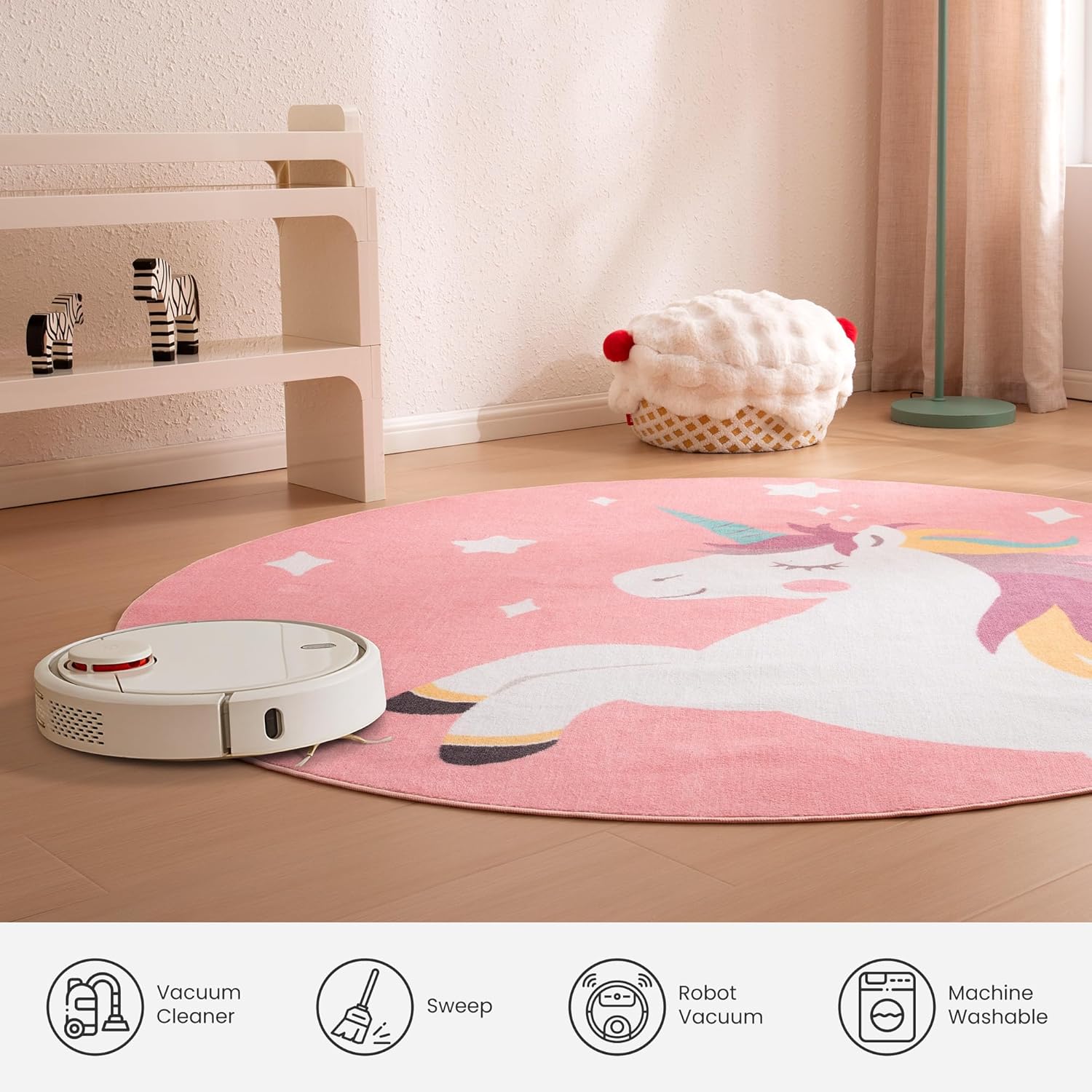 Kids Rugs for Playroom, Non Slip Area Rugs for Bedroom - Pink Unicorn