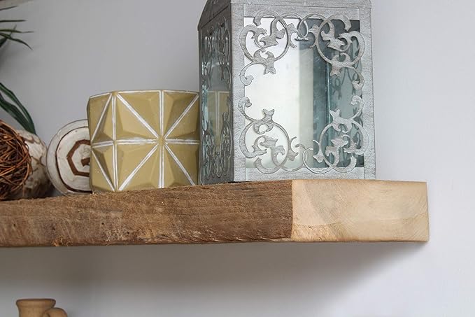 Urban Legacy Reclaimed Barnwood Planks | Floating Shelves for Wall w/Flush Mount Shelf Bracket Set Included | Set of 2 (Natural, 48