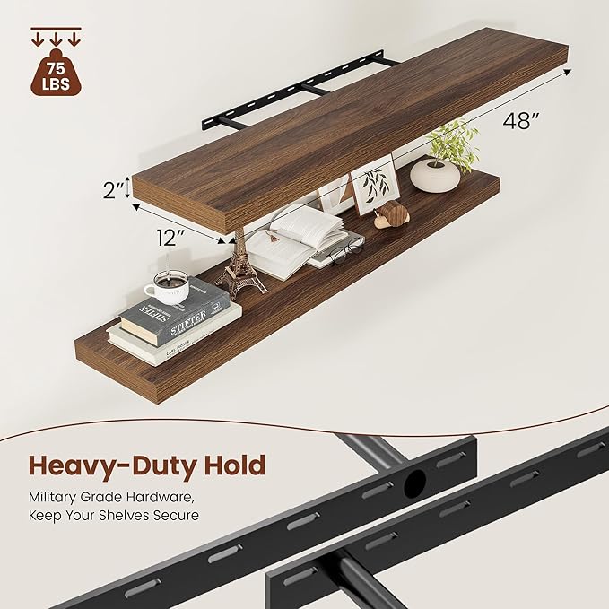 Wide Floating Shelves for Wall 12 Inch Deep, 48
