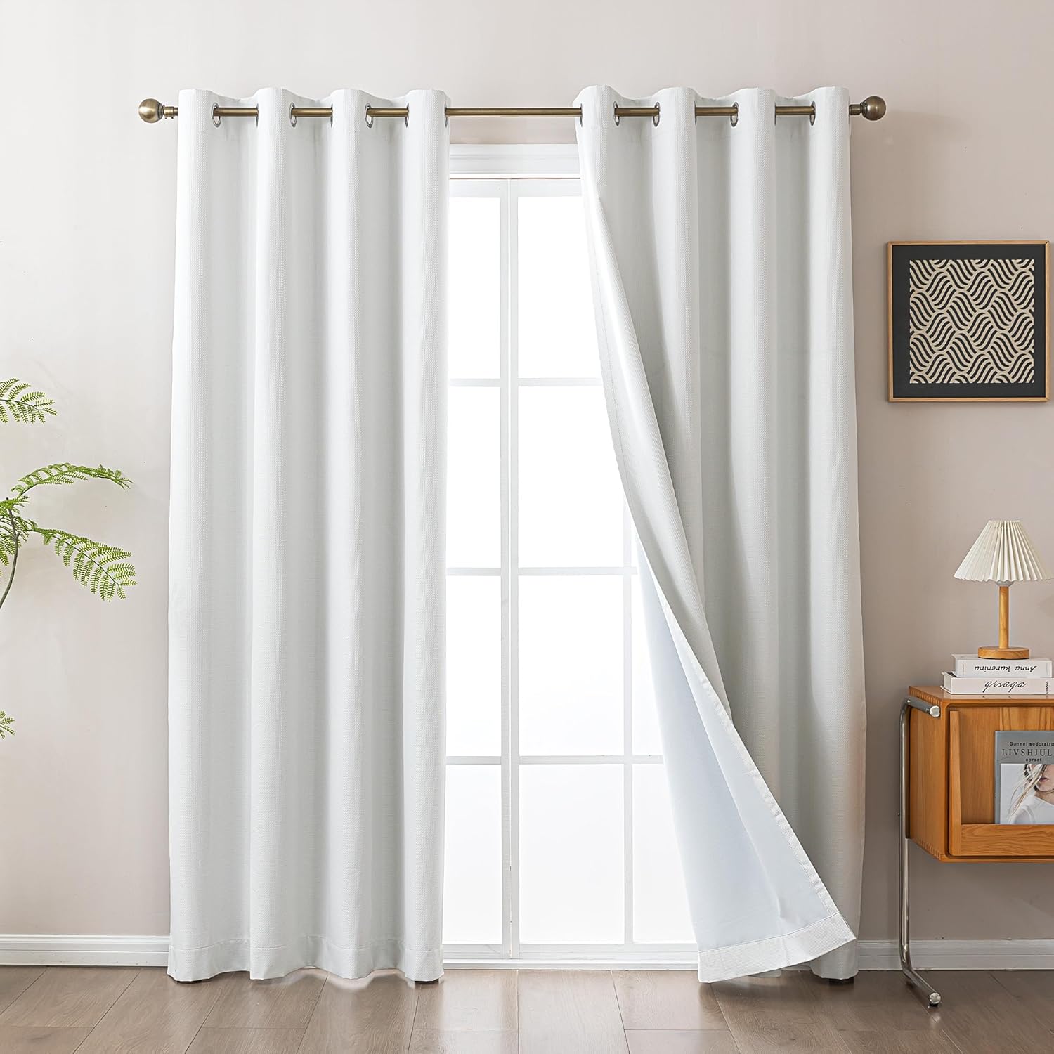 Blackout Curtains for Room Darkening Window Drapes with Rod Pocket 2 Panels Set-White
