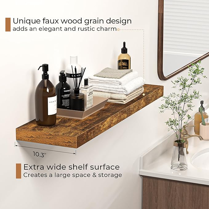 Floating Shelves - 10.3 Inch Deep Wall Shelf for Decor & Storage - Wall Mounted Display Shelving with Invisible Heavy-Duty Metal Bracket - 36