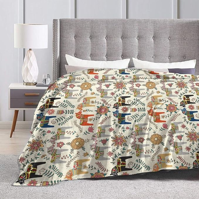 Swedish Dala Horses Throw Blanket Soft Fleece Blanket Men Women Gift for Kids Boys Girls for Party Couch Sofa Bed Deco Blankets 60x50 Inches