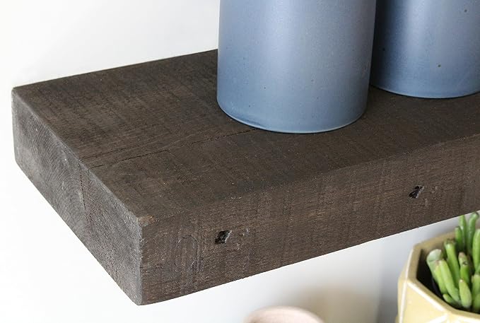 Urban Legacy Reclaimed Barnwood Planks | Floating Shelves for Wall w/Flush Mount Shelf Bracket Set Included | Set of 2 (Coffee Bean, 48