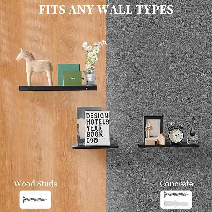 JOOM Metal Floating Shelf, 12" Black Shelf, Small Display Shelf for Wall Storage
