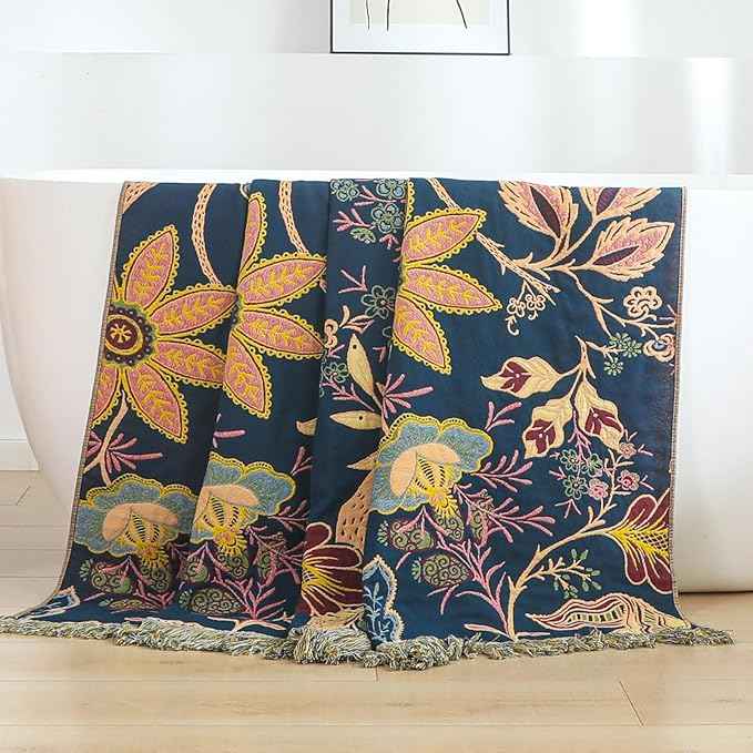 Boho Cotton Throw Blanket - Ultra-Soft Rustic Quilt for Bed, Home Decor & Travel - Large 90
