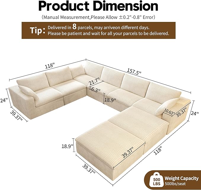 Oversized Modular Sectional Cloud Couch,157.5