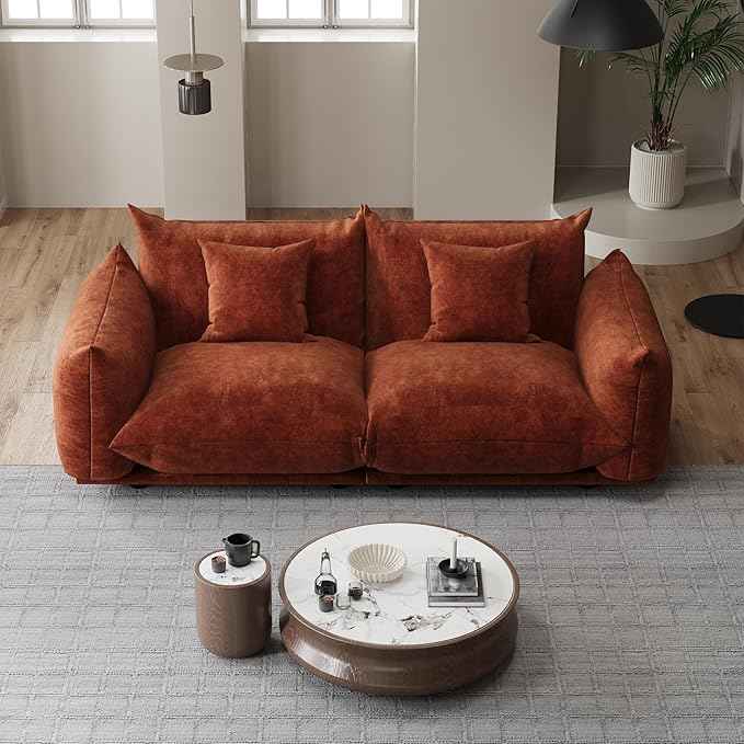 Modern Minimalist Chenille Modular Sectional Sofa, Oversized Couch and Loveseat Set with Thick Cushions, Upholstered Sofa for Small Spaces, Living Room, Bedroom, Office, Apartment(Orange,75" Loveseat)