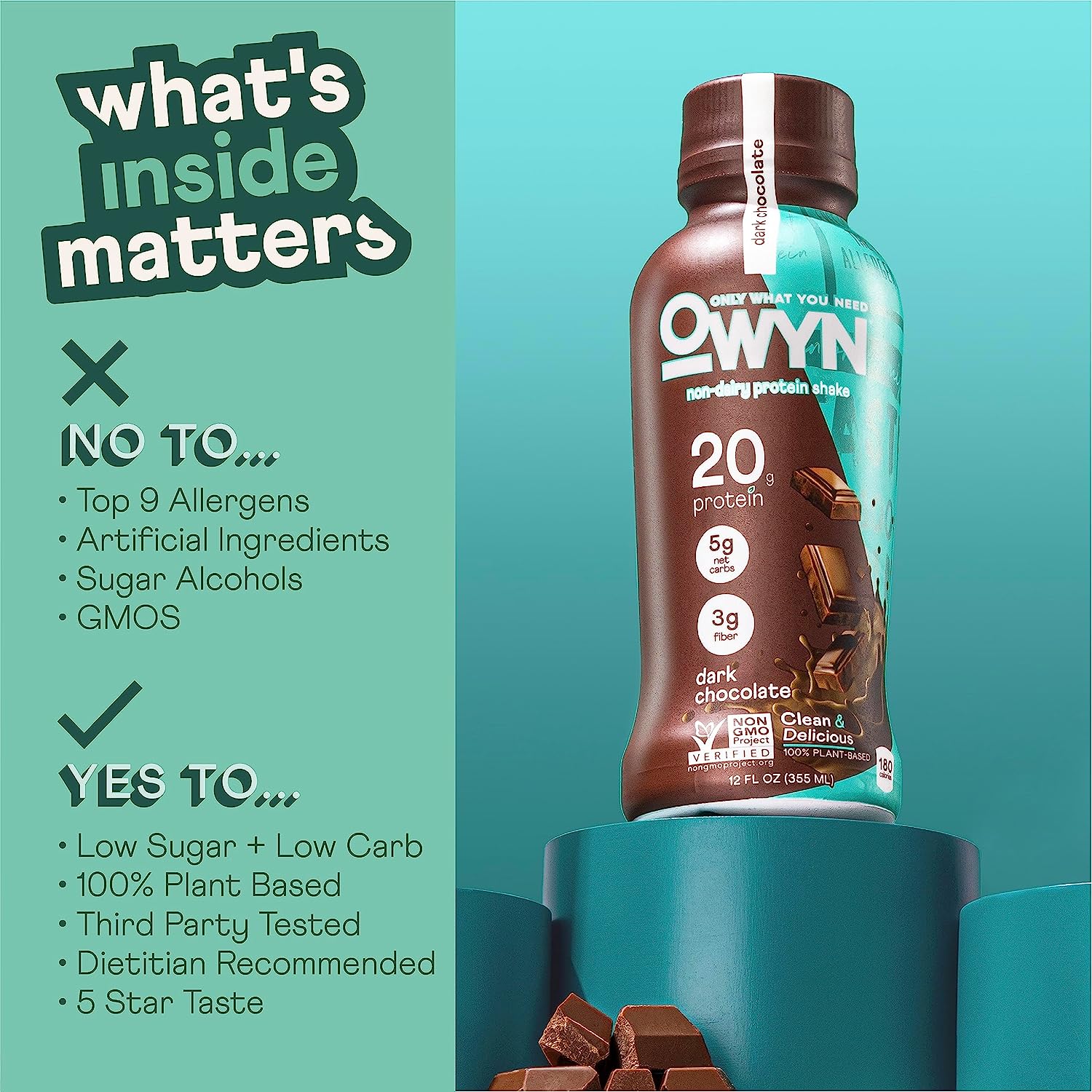 OWYN - Plant-Based Protein Shake - Dark Chocolate - 12 Fl Oz. (Pack of 12)