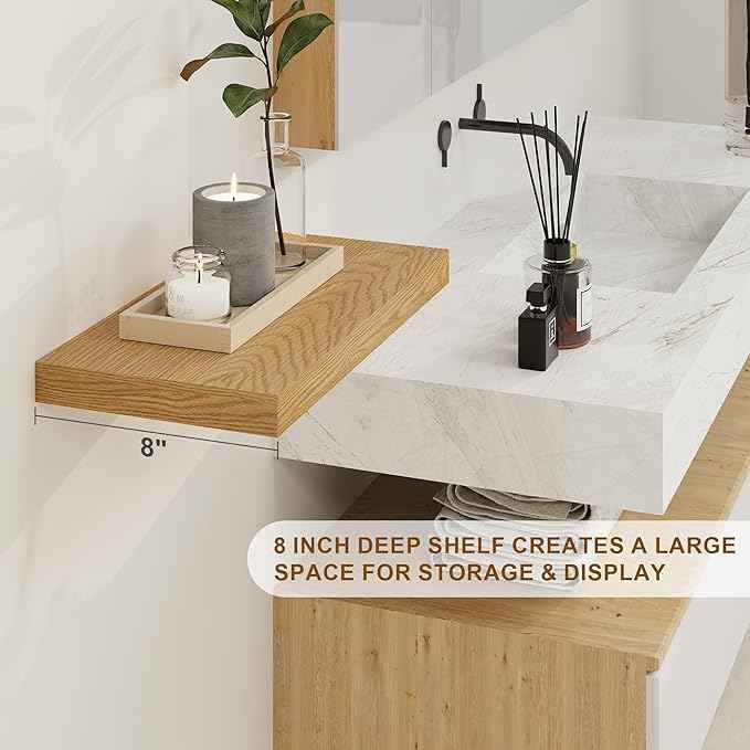 Fun Memories Floating Shelves for Wall, 8 Inch Deep Floating Wall Shelf, 16" x 8" Floating Shelves - Set of 2, Rustic Wooden Storage Shelves for Bathroom, Living Room, Kitchen