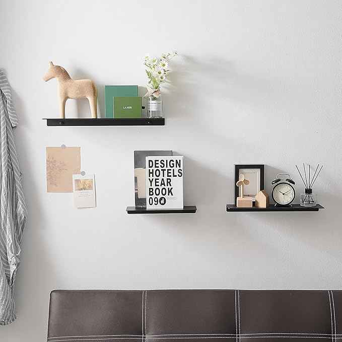 JOOM Black Floating Shelves for Wall Storage, Metal Wall Shelves for Living Room, Bathroom, Kitchen, 16” Display Shelves for Collectibles(2 PCS)