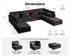 Oversized Modular Sofa, Extra Deep Cloud Corduroy Sectional Couch with Ottoman Chaise, Fluffy Chenille 8 Seater Couch Bed for Living Room, Villa (Sofa Bed 8 Seater, Corduroy Black)