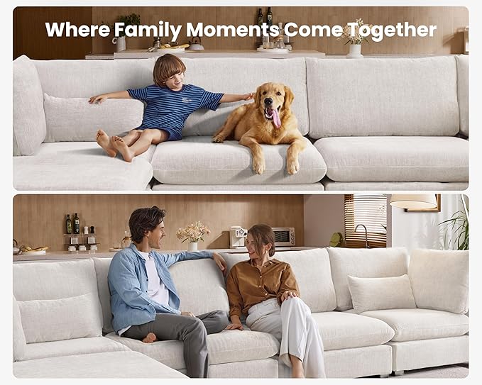 Oversized Modular Sofa, Extra Deep Cloud Chenille Sectional Couch with Ottoman Chaise, Fluffy Chenille 2 Seater Sofa Bed for Living Room, Villa (Loveseat Sofa, Chenille White)