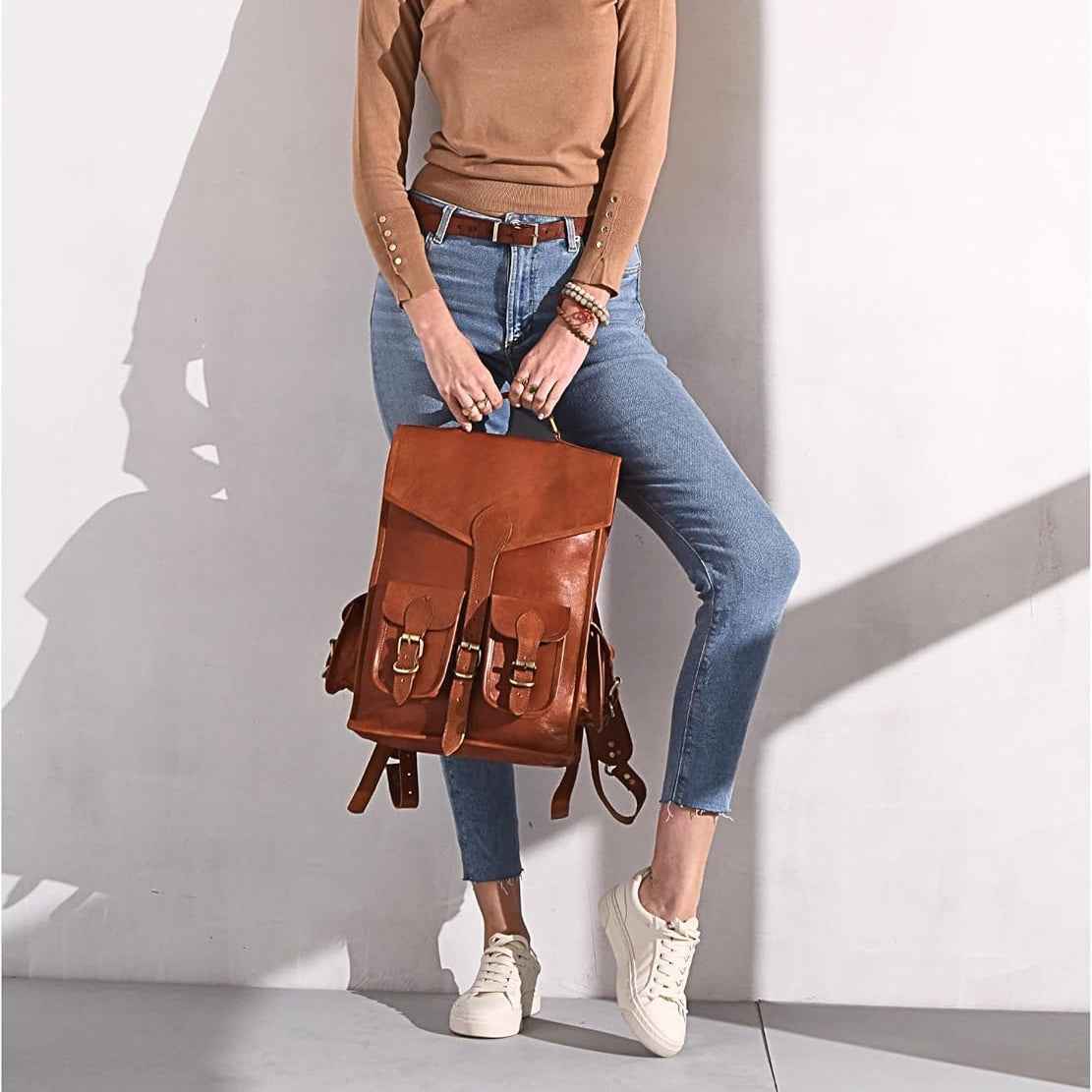 Vintage Leather Backpack Rucksack