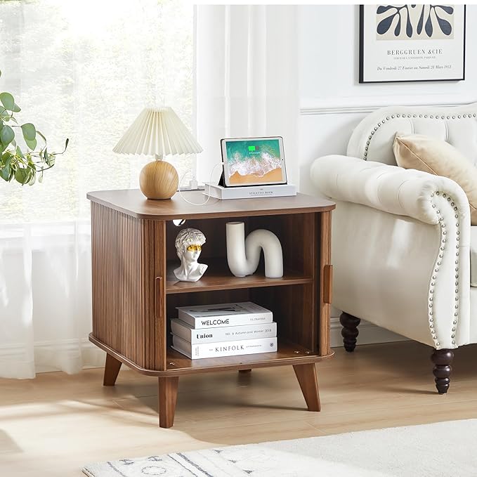 Farmhouse Square End Table with Charging Station, 24
