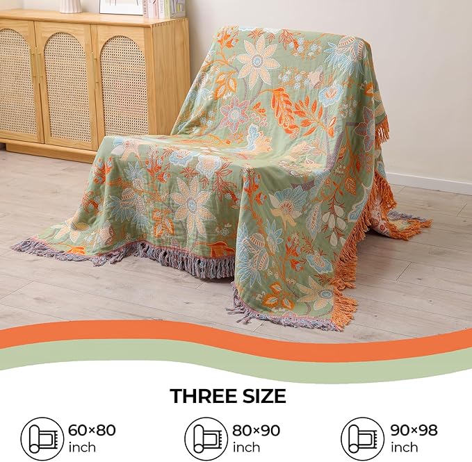 Boho Throw Blanket for Bed-Soft Cotton Rustic Quilt 80