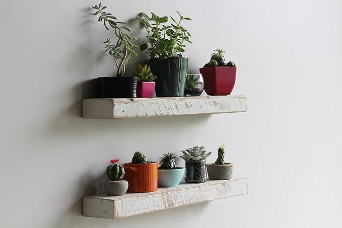 Urban Legacy Reclaimed Barnwood Planks | Floating Shelves for Wall w/Flush Mount Shelf Bracket Set Included | Set of 2 (White Wash, 18