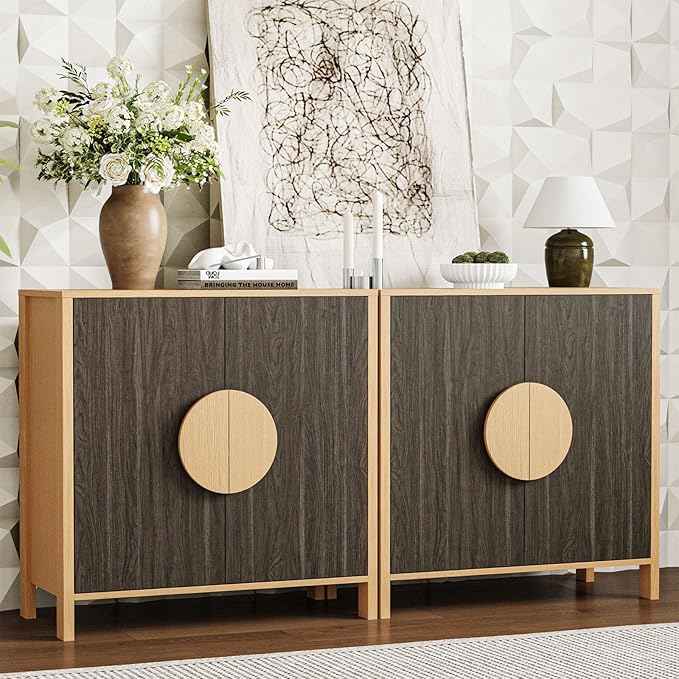 65 Inch TV Stand, Mid Century Modern Entertainment Center with Storage Cabinets & Adjustable Shelves, Media Console TV Credenza for Living Room, Dining Room, Hallway, Walnut