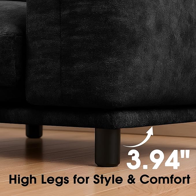 Modern Minimalist Chenille Modular Sectional Sofa, Oversized Couch and Loveseat Set with Thick Cushions, Upholstered Sofa for Small Spaces, Living Room, Bedroom, Office, Apartment(Black,75