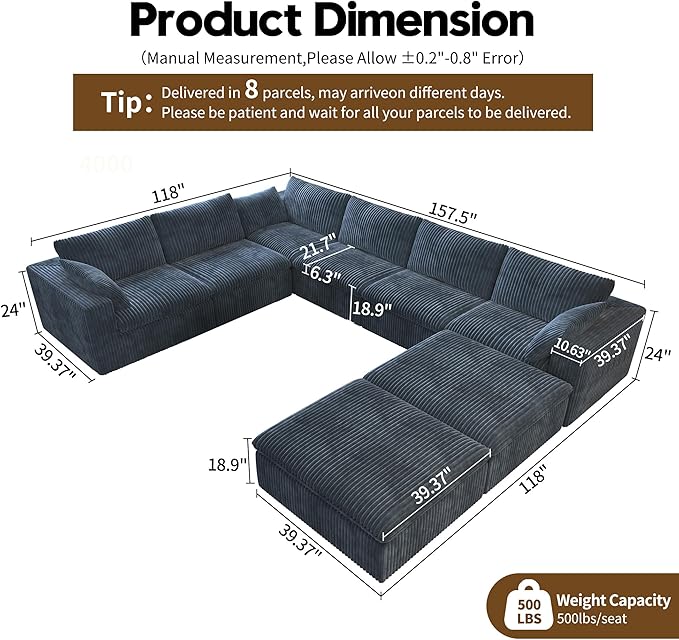 Oversized Modular Sectional Cloud Couch,157.5