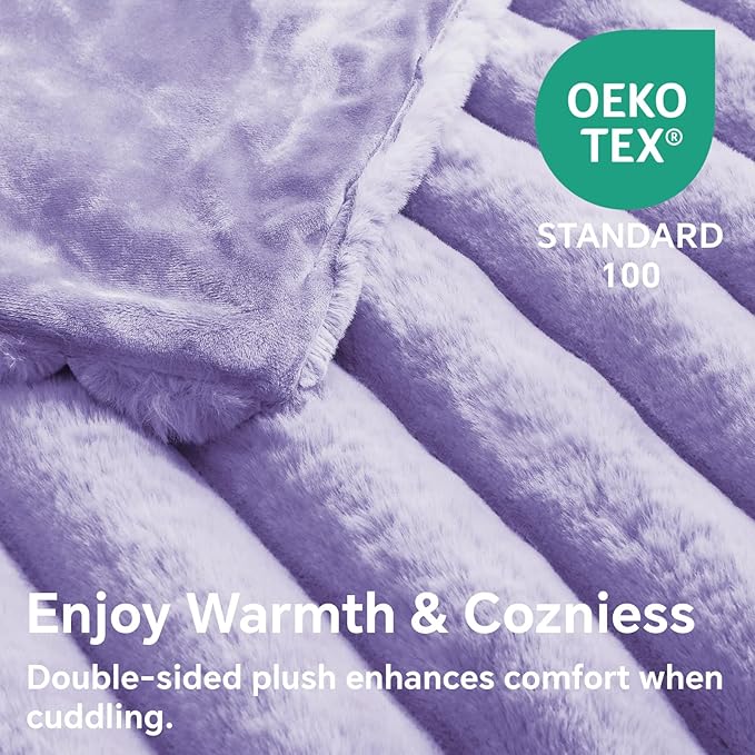 BEDELITE Faux Fur Throw Blanket for Couch, Soft and Cozy Luxurious 3D Striped Fluffy Blanket, 770GSM Thick Warm Plush Fuzzy Faux Rabbit Fur Blanket for Women Gift (Lavender, 50