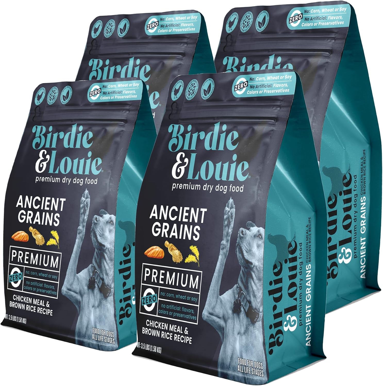 Birdie & Louie - Chicken & Brown Rice Dog Food, 3.5 lb (Pack of 4) - Wheat Free Formula