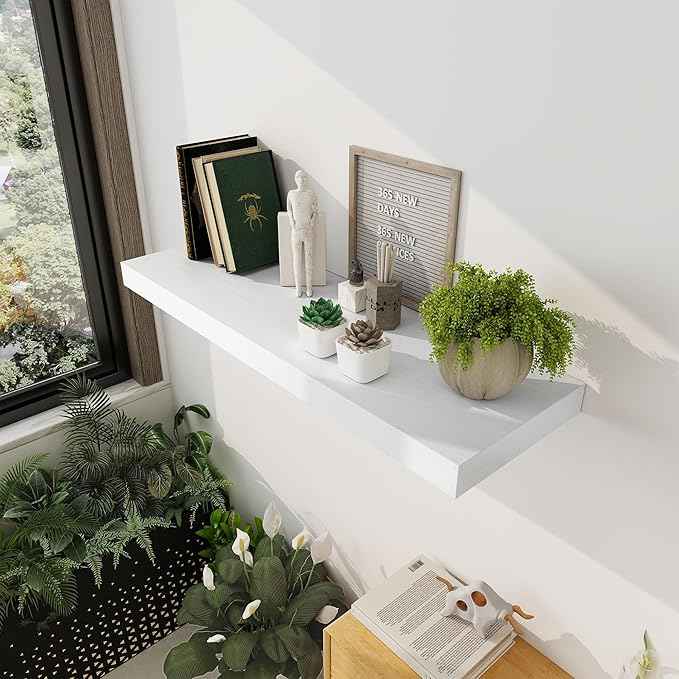 White Floating Shelves 36 Inch Long, 12 Inch Deep Floating Shelves for Wall, 36 x 12 Shelves for Wall Storage & Display, 2