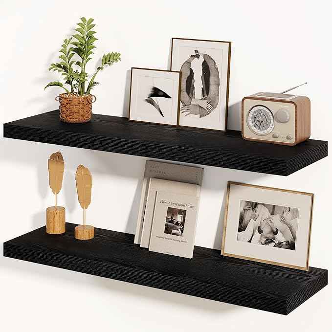 Fun Memories Black Floating Shelves 36 Inch Long, 8 Inch Deep Floating Shelf for Wall, 36