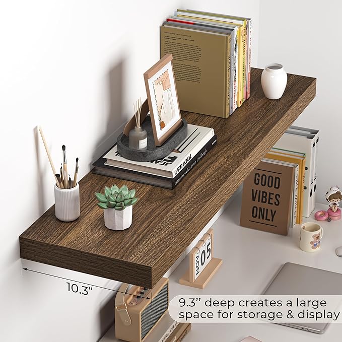 Fun Memories Floating Shelves - 10.3 Inch Deep Wall Shelf for Decor & Storage - Wall Mounted Display Shelving with Invisible Heavy-Duty Metal Bracket - 36