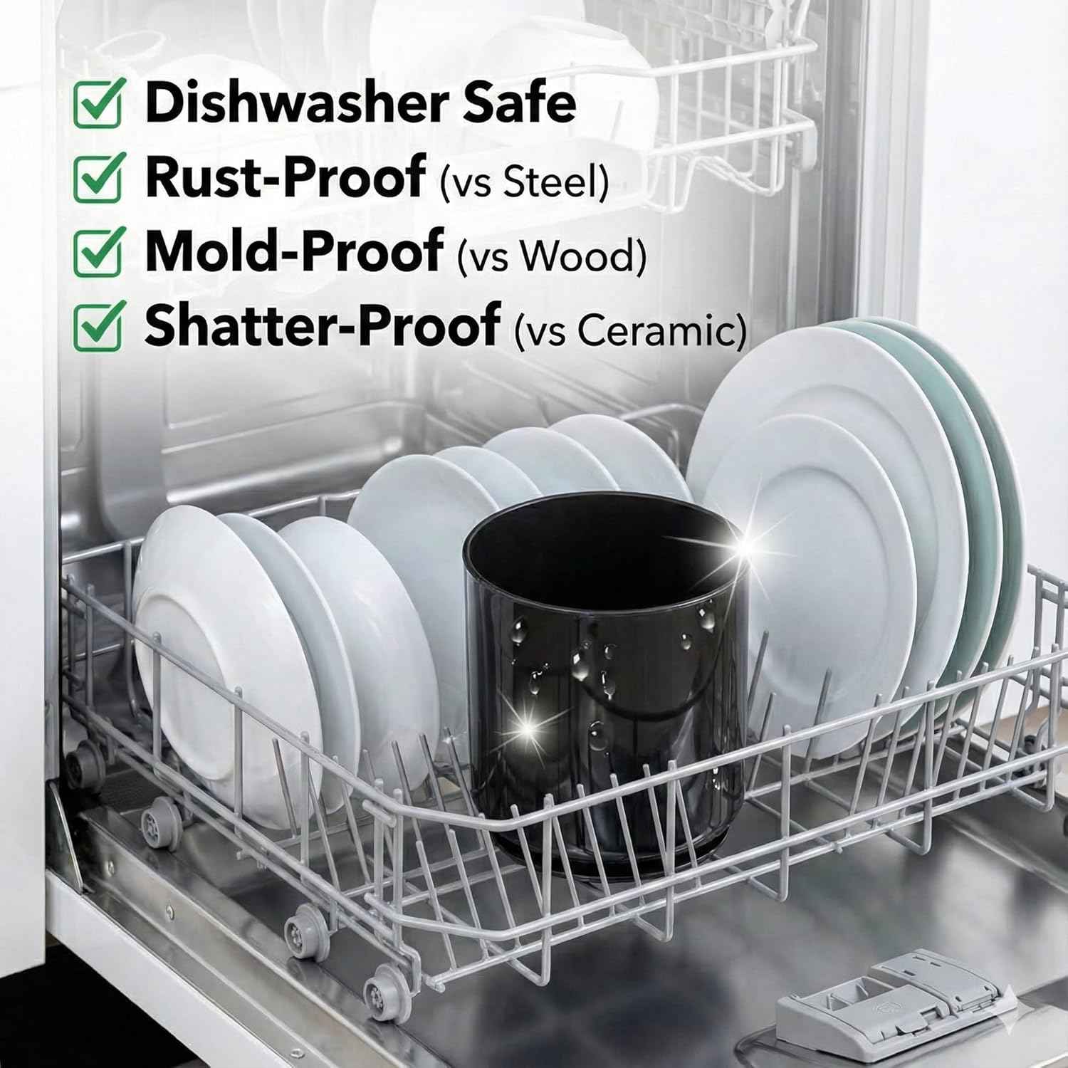 Cooler Kitchen Extra Large and Sturdy Rotating Utensil Holder Caddy with No-Tip Weighted Base, Removable Divider, and Gripped Insert | Rust Proof and Dishwasher Safe