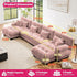 U Shaped Couch Sectional Couch, 4-Seater Cloud Couch Sectional Oversized Couch, Sofa Bed Couch with Round Bolster Armrests 6 Pillows, Modular Couch Home Sofa Living Room Couch(Pink)