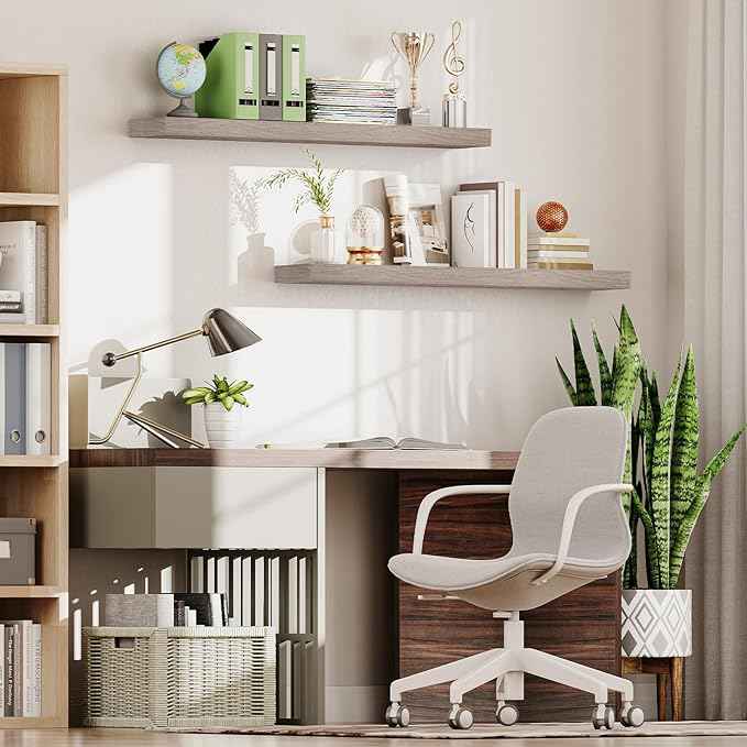 HOOBRO Floating Shelves for Wall, Wall Mounted Shelf Set of 2, 47.2" Hanging Shelf with Invisible Brackets, for Wall in Bathroom, Bedroom, Toilet, Kitchen, Living Room, Office, Greige BG120BJP201