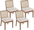 VESCASA Upholstered Dining Chairs with Square Rattan Back, Armless Padded Linen Cushion Dining Chairs with Wood Legs for Dining Room, Kitchen, Set of 4, Natural Frame