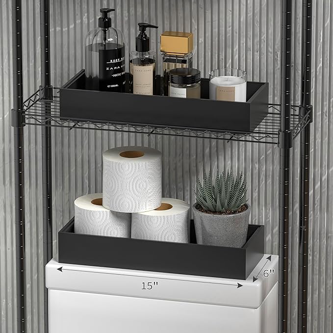 Kitchen Drawer Organizer Bins, Stackable Bamboo Drawer Organizer for Silverware, 2 Pcs Toilet Paper Basket Holder, Wood Bathroom Tray Countertop, Toilet Tank Tray Black 15