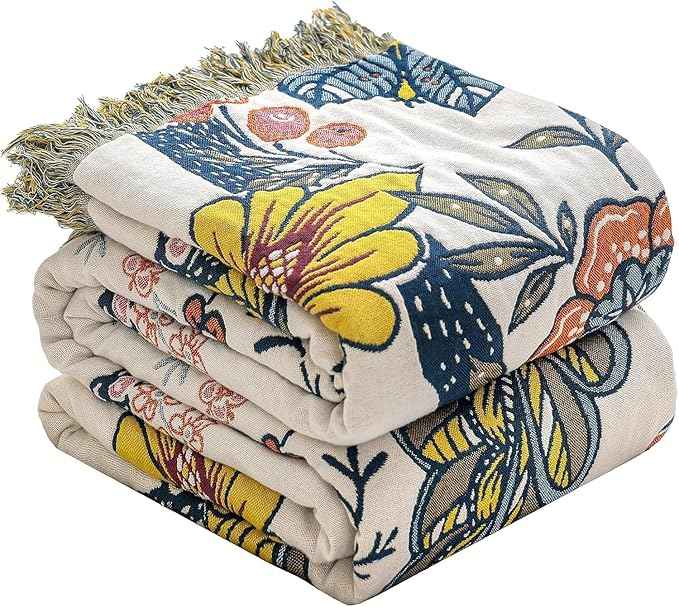 Boho Cotton Throw Blanket - Ultra-Soft Rustic Quilt for Bed, Home Decor & Travel - Large 90