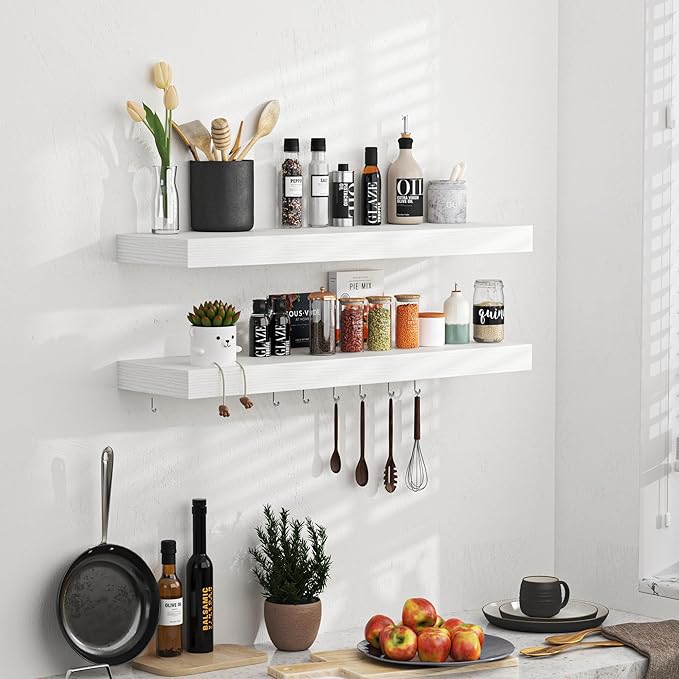 Floating Shelves - 24 Inch Rustic Wooden Wall Shelves - Extra Deeper & Thicker Wall Mounted Storage Shelf for Living Room, Kitchen, Farmhouse - 24