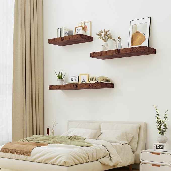 Heimlove Bathroom 12'' Deep Floating Shelves for Wall - Shelf Over Toilet Wall Mounted Farmhouse 24 inches,Wood Floating Shelves Decor & Storage Set of 1,Rustic Brown