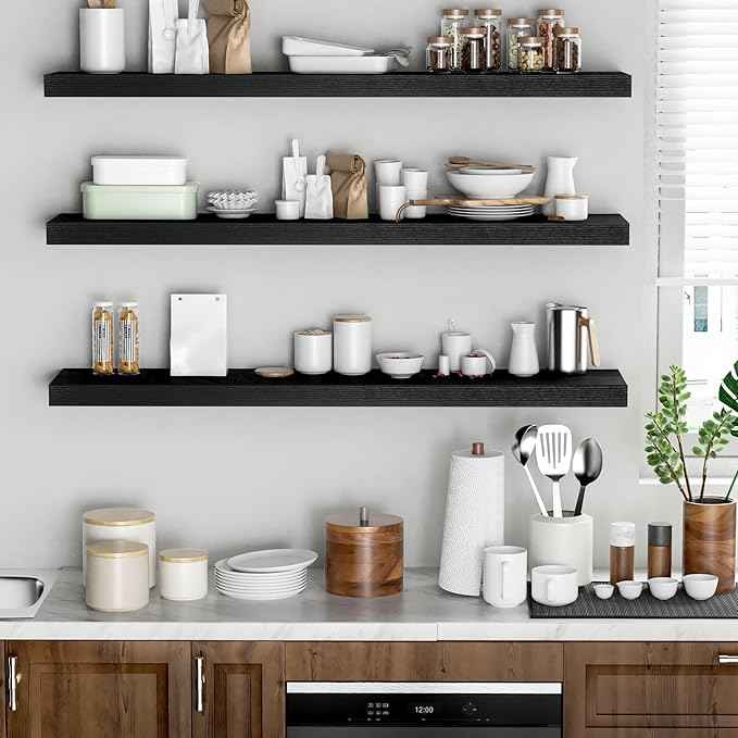 Floating Shelves - 10.3 Inch Deep Wall Shelf for Decor & Storage - Wall Mounted Display Shelving with Invisible Heavy-Duty Metal Bracket - 48