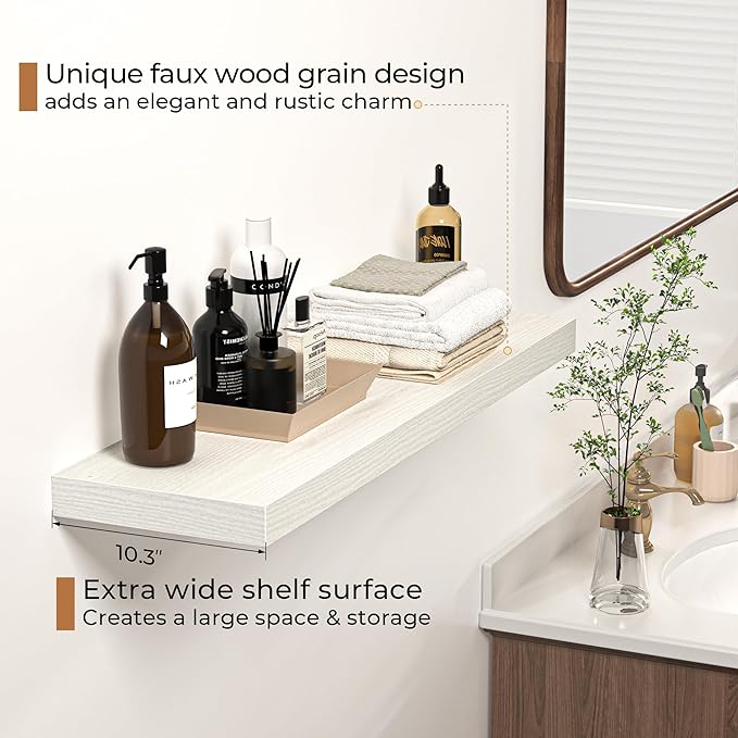 Floating Shelves - 10.3 Inch Deep Wall Shelf for Decor & Storage - Wall Mounted Display Shelving with Invisible Heavy-Duty Metal Bracket - 36