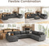 Nolany Dark Grey Corduroy U Shape Modular Sectional Couch with Storage Ottoman, 72.9"D x 128.5"W x 35"H, 6 Seater, Plush, Easy Assembly