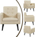 Yaheetech Mid-Century Accent Chairs, PU Leather Modern Upholstered Living Room Chair, Cozy Armchair Button Tufted Back and Wood Legs for Bedroom/Office/Cafe Beige 2PCS