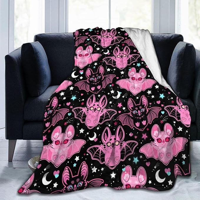 Pink Bat Throw Blanket Soft Fleece Blanket Men Women Gift for Kids Boys Girls for Party Couch Sofa Bed Deco Blankets 50