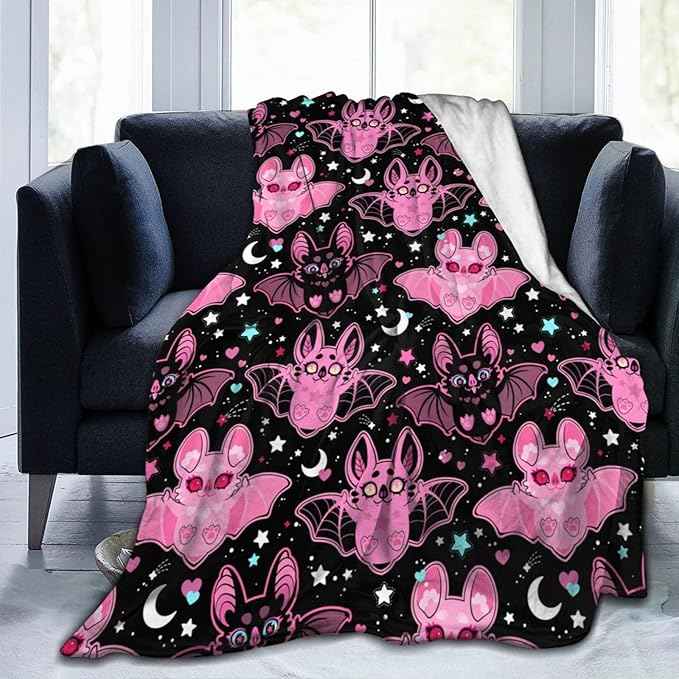 Pink Bat Throw Blanket Soft Fleece Blanket Men Women Gift for Kids Boys Girls for Party Couch Sofa Bed Deco Blankets 60