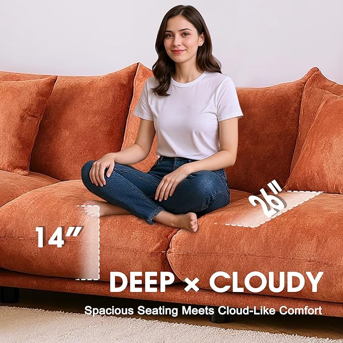 smilesun Modern Minimalist Chenille Modular Sectional Sofa, Oversized Couch and Loveseat Set with Thick Cushions, Upholstered Sofa for Living Room, Bedroom, Office, Apartment(Orange,136