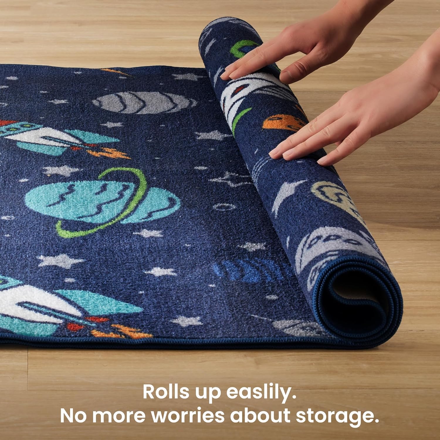 Kids Rugs for Playroom, Non Slip Area Rugs for Bedroom - Rocket Galaxy