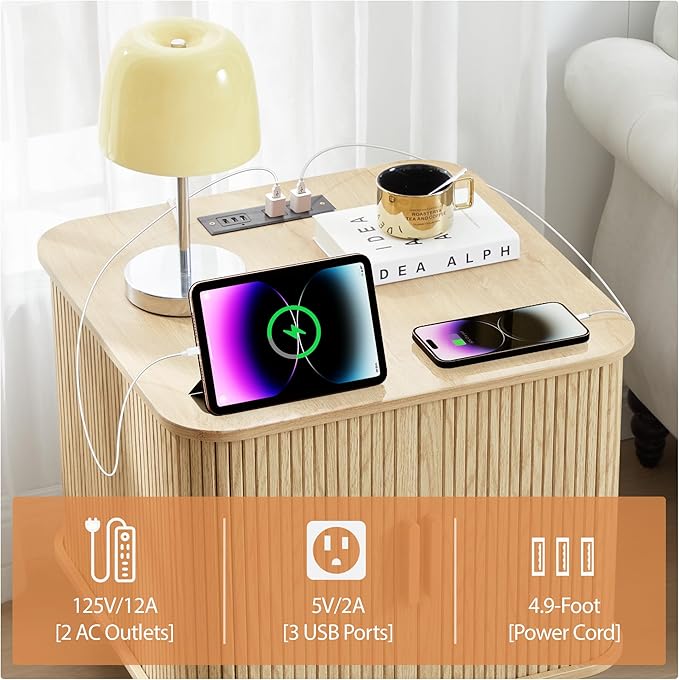 Farmhouse Square End Table with Charging Station, 24