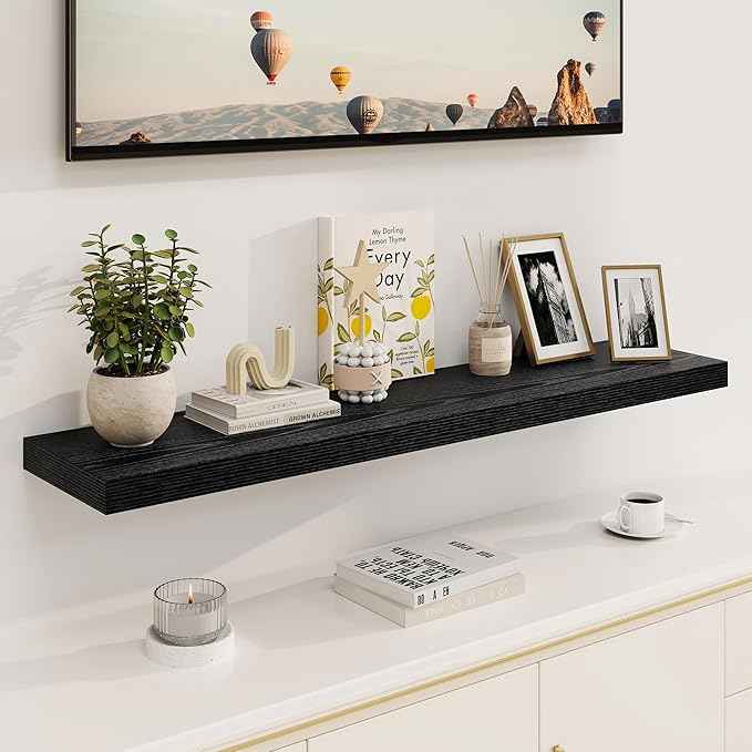 Black Floating Shelves 48 Inch Long, 8 Deep Floating Shelves for Wall, Rustic 48